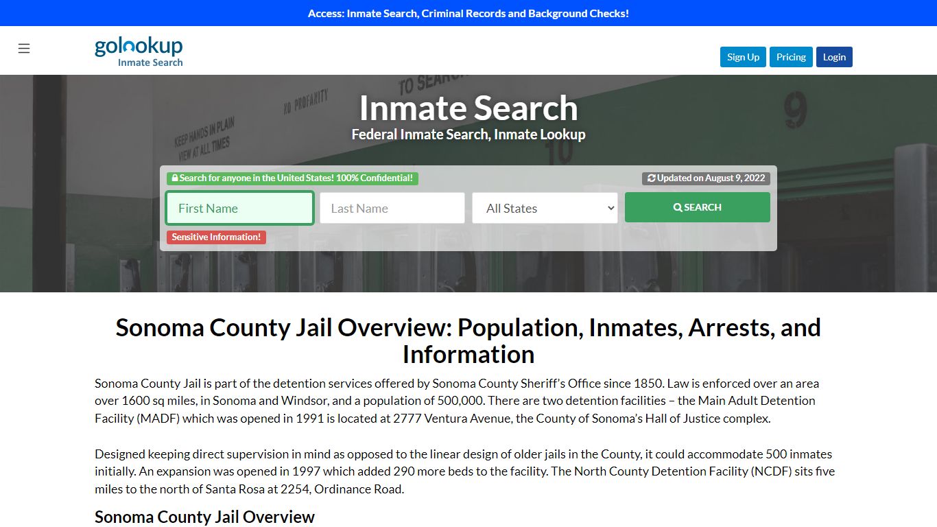 Sonoma County Jail, Sonoma County Jail Inmate Search